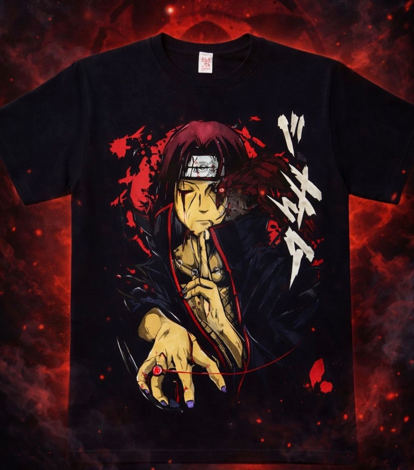 Black T-Shirt with Itachi-Inspired Design